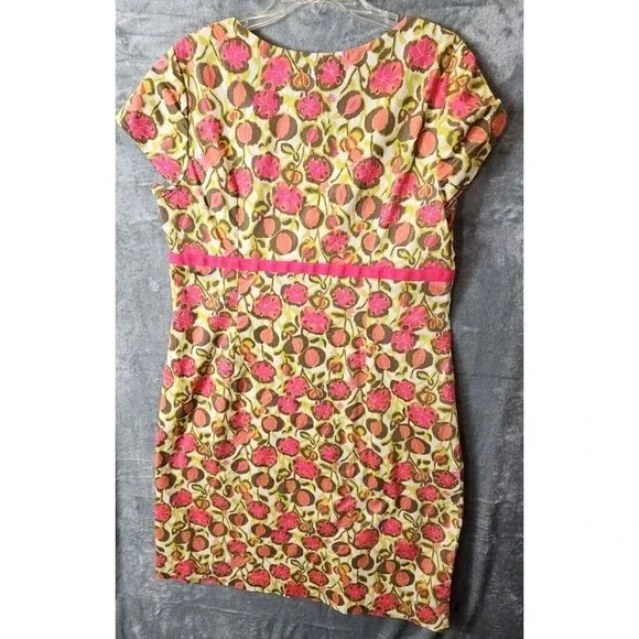 Boden  sz 14 Pink Green empire waist Cotton cap sleeves 39in long - Picture 2 of 16